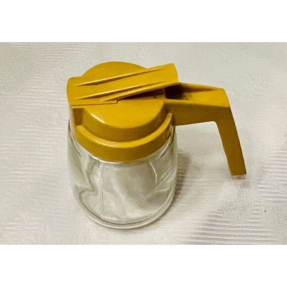 Syrup Dispenser Federal Housewares Glass Mustard Yellow Plastic Handle Vintage. - Picture 4 of 7